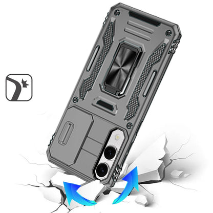 For Samsung Galaxy S25 EDGE Tough Hybrid Case with Movable Camera Window & Metal Ring Stand Shockproof Case Cover