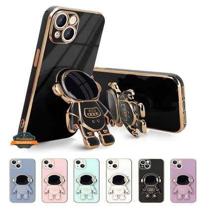 For Apple iPhone 15 Pro Max (6.7") Astronaut Hidden Stand Holder Plating Hybrid Electroplated Bumper Shockproof Armor  Phone Case Cover
