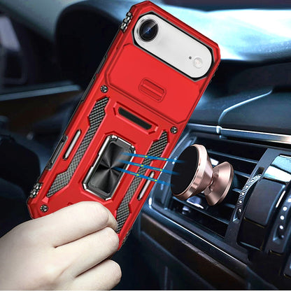 For Apple iPhone 17 Air (6.6") Tough Hybrid Case with Movable Camera Window & Metal Ring Stand Shockproof Case Cover