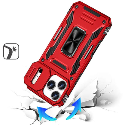 For Apple iPhone 17 Pro (6.3") Tough Hybrid Case with Movable Camera Window & Metal Ring Stand Shockproof Case Cover