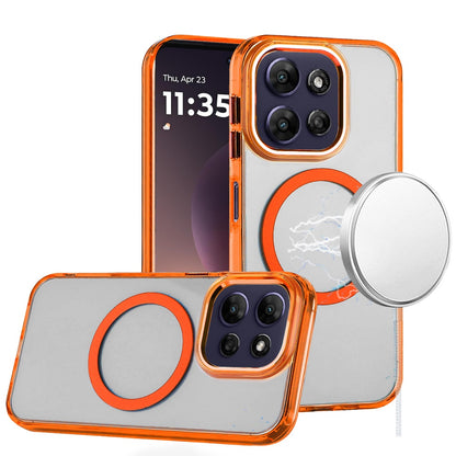 For Motorola Moto G 5G 2026/2025 Transparent Back Hybrid Case - Magnetic Circle, Color Frame, Metal Buttons, MagSafe Compatible Case Cover Cosmic Orange
