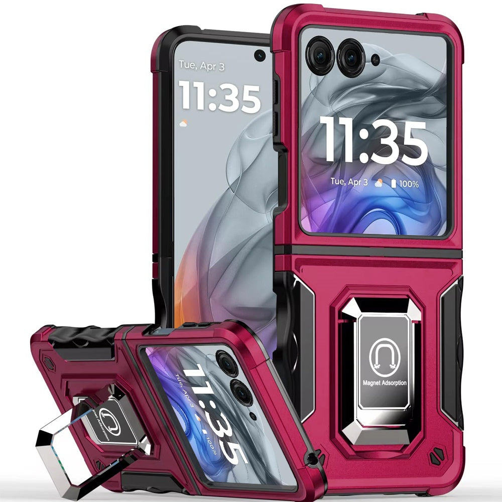 For Motorola Razr 2025 Hybrid Stand Magnetic Ring Holder Kickstand Heavy Duty Rugged Drop Silicone & Hard PC Shockproof Case Cover