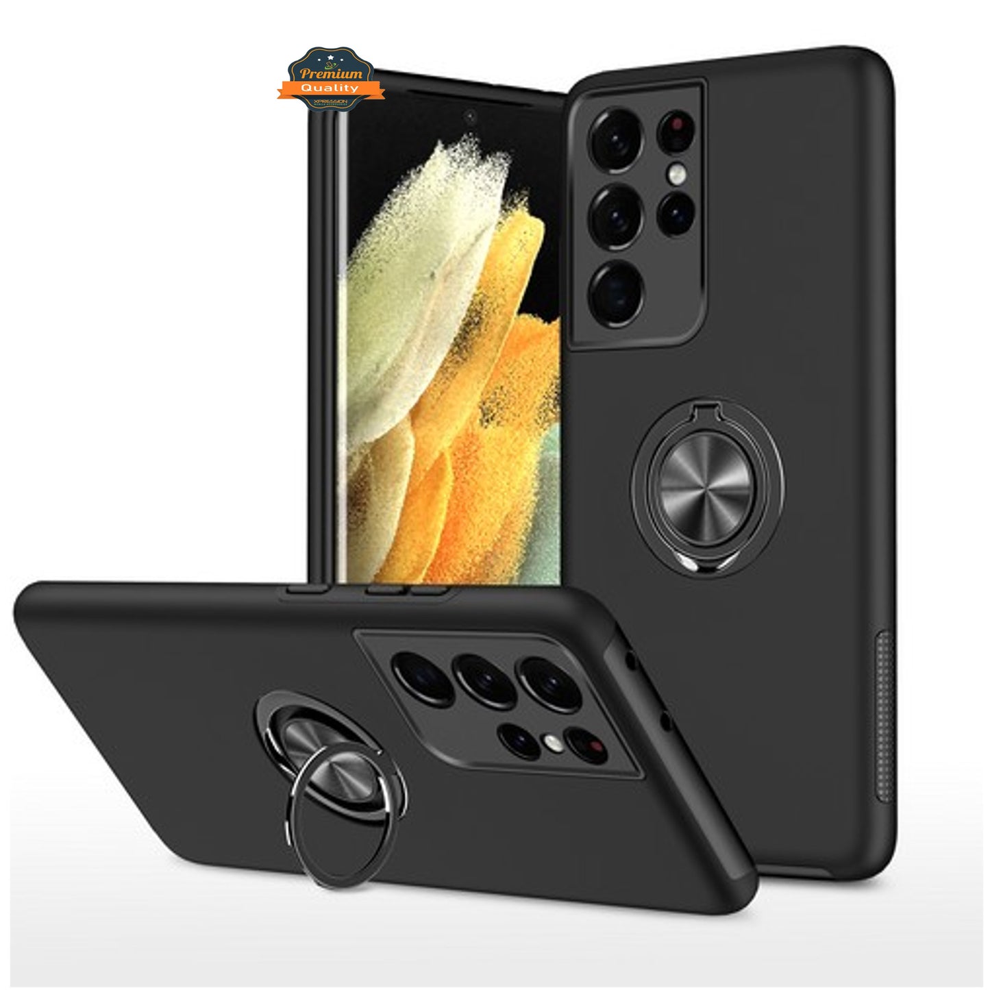 For Samsung Galaxy S26+ / S26 Plus Military Grade Hybrid Case with Flat Metal Ring 360° Rotation Kickstand, Slim Fit Back Hard PC Case Cover Black