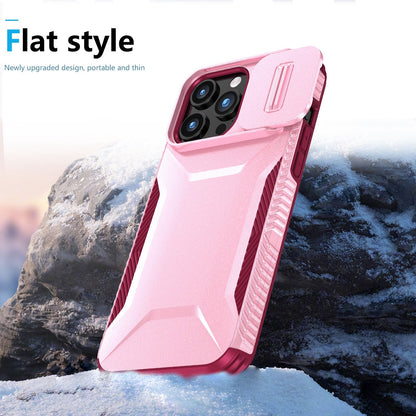 For iPhone 16 (6.1") Slim Fit Shockproof Hybrid with Slide Camera Window Covering, Rugged Tpu Silicone Hard PC Bumper Case Cover Pink-Teal
