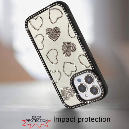 For Apple iPhone 17E /16E Spread Love Glitter Shimmer Bling Diamond Edge Hybrid Drop Protection Shockproof Design Case Cover Black