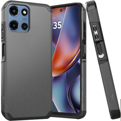 For Motorola Moto G 5G 2025 Tough Hybrid Dual Layer Hard PC TPU Rubber Bumper, Shock Absorption, Screen Protector Included Case Cover