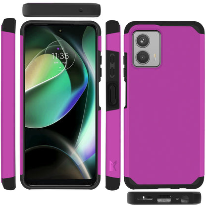 For TCL K32 5G Ultra Slim Corner Protection Shock Absorption Hybrid Dual Layer Hard PC + TPU Rubber Armor Defender Case Cover Fuchsia Pink