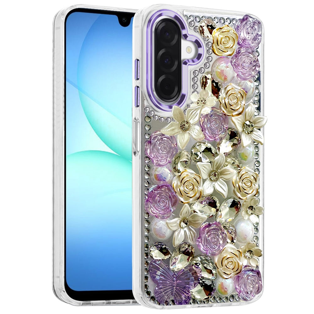 3D Diamond Floral Roses Flower Bling Stone Hybrid, Sparkly Rhinestone Gemstone Back Shockproof