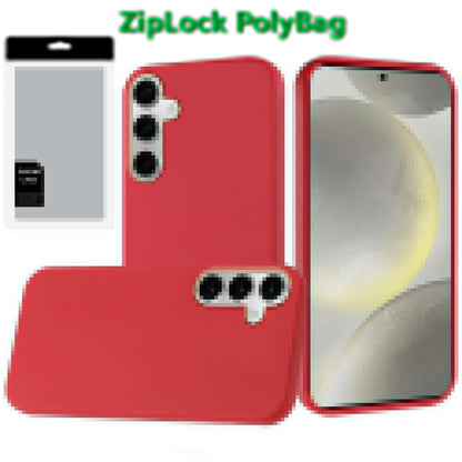 For Samsung Galaxy S25 /S24 Slim Classic Hybrid Around Rubber Gummy Gel Slick Hard PC Silicone TPU Chromed Button Case Cover Red