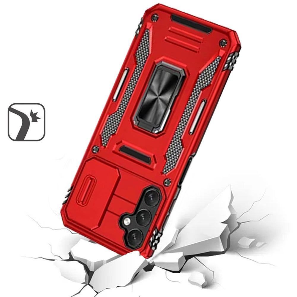 For Samsung Galaxy S20 Ultra Tough Hybrid Case with Movable Camera Window & Metal Ring Stand Shockproof Case Cover Red