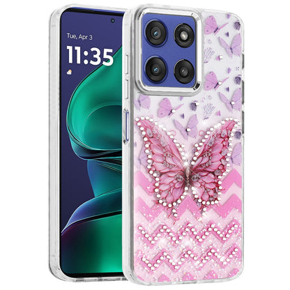 For Motorola Moto G Stylus 5G 2026 /2025 Butterfly Resin Epoxy Diamond Design Metal Edged Hybrid Shockproof Heavy Duty Drop Protection Case Cover