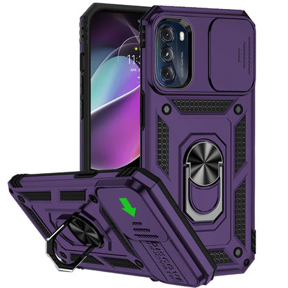 For Motorola Moto G 5G 2025 Hybrid Ring Shockproof with 360° Rotate Ring Kickstand, Camera Lens Protection, Soft Edge Bumper Case Cover Purple