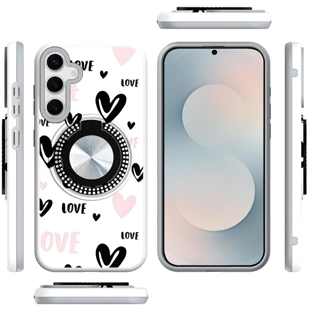 For Samsung Galaxy S26 Pattern Design Hybrid with Invisible Ring Stand & Magnetic Back, Shockproof Protective Grip Case Cover
