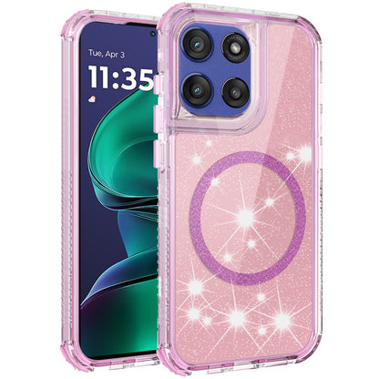 For Motorola Moto G Stylus 5G 2025 Magnetic Circle Compatible with Magsafe, Bling Glitter Sparkle 3-in-1 Hybrid Shockproof TPU Bumper Case Cover