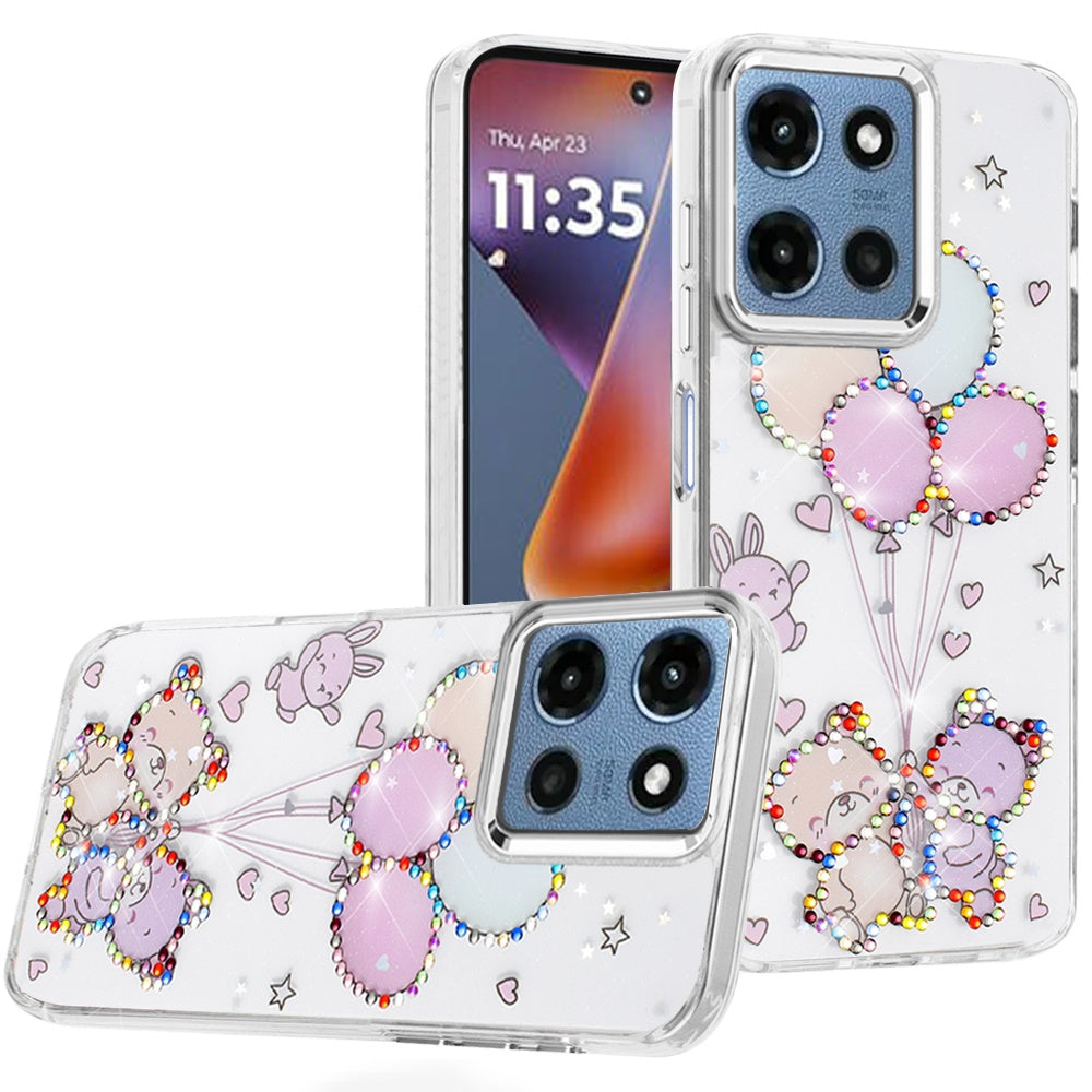 For Motorola Moto G 5G 2026/2025 Butterfly Resin Epoxy Diamond Design Metal Edged Hybrid Shockproof Heavy Duty Drop Protection Case Cover