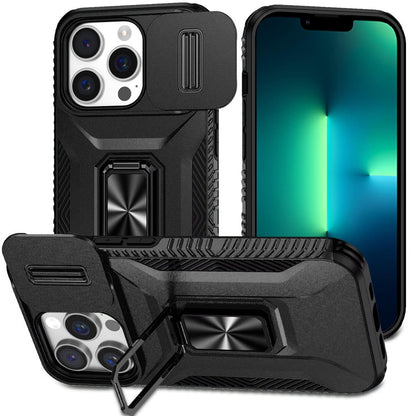 Phone Case for Apple iPhone 13 Pro Max Magnetic Ring Stand Camera Protection Shockproof Heavy Duty Kickstand Rugged Grip Anti Scratch Hybrid Cover Black