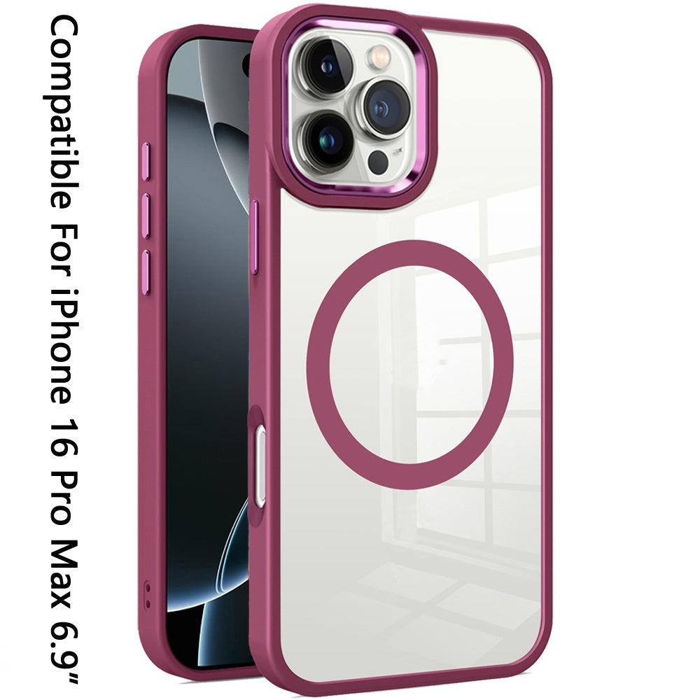 For Apple iPhone 16 Pro Max (6.9") MagSafe Compatible Transparent Greatest Clear Acrylic with Color Frame Thick Hybrid TPU Hard Case Cover