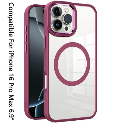 For Apple iPhone 16 Pro Max (6.9") MagSafe Compatible Transparent Greatest Clear Acrylic with Color Frame Thick Hybrid TPU Hard Case Cover