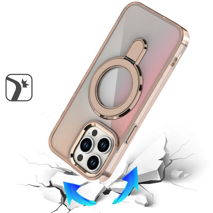 For Apple iPhone 14 Pro Max Chrome Hybrid with Rotating Magnetic Circle Ring Stand, Slim Shockproof Hybrid Case Cover