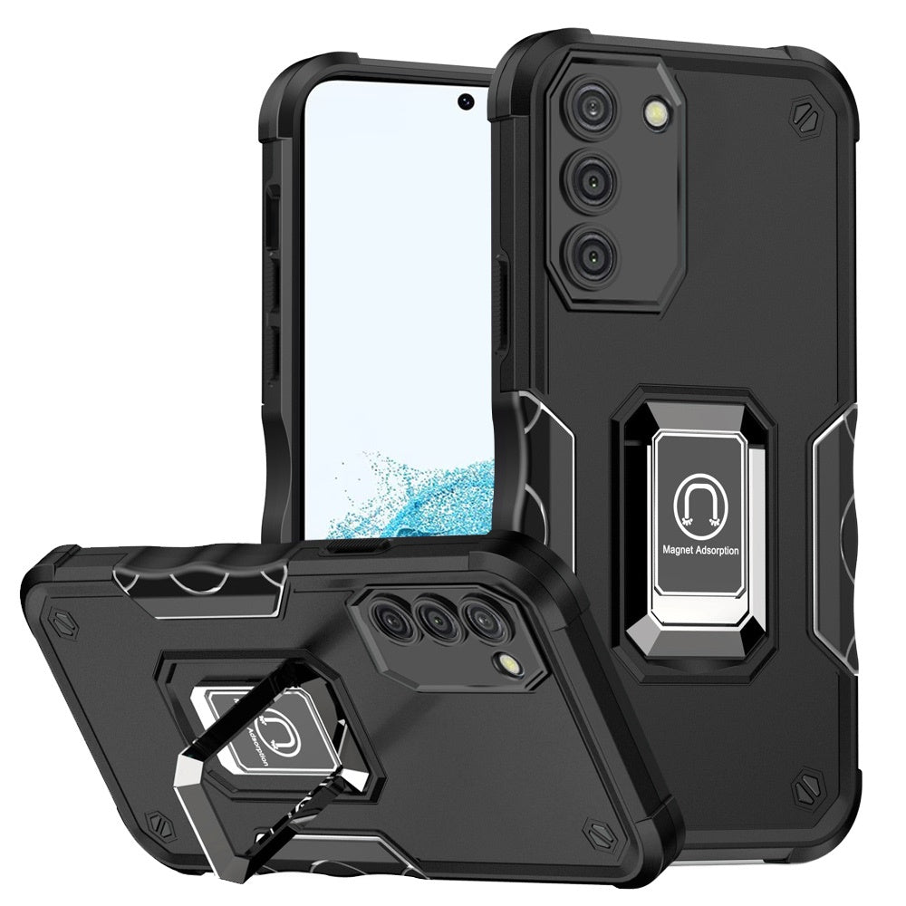 For Samsung Galaxy A16 5G Hybrid Stand Magnetic Ring Holder Kickstand Heavy Duty Rugged Drop Silicone & Hard PC Shockproof Case Cover Silver