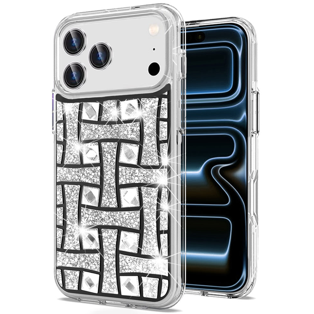 For Apple iPhone 17 Pro Max Sparkly 3D Design Diamond Shockproof Protective Bling Glitter Rhinestone Hybrid Skin PC & TPU Case Cover