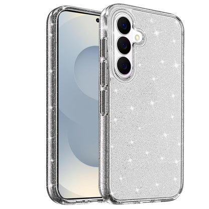 For Samsung Galaxy S26 Transparent Glitter Shiny Sparkle Bling TPU Rubber Hard Back Hybrid Frame Shockproof Case Cover
