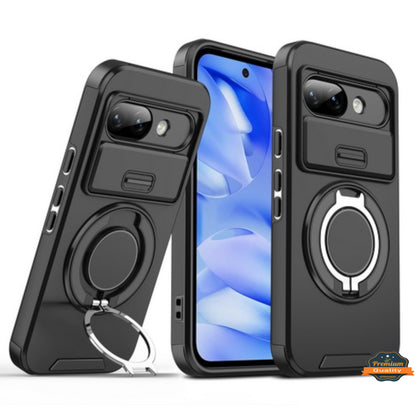 For Google Pixel 9A Hybrid Case with 360° Magnetic Ring Stand, Camera Slide Protector & Compatible with MagSafe Case Cover