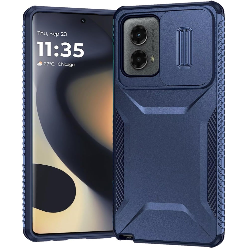 For Motorola Edge 2024 Slim Fit Shockproof Hybrid with Slide Camera Window Covering, Rugged Tpu Silicone Hard PC Bumper Case Cover