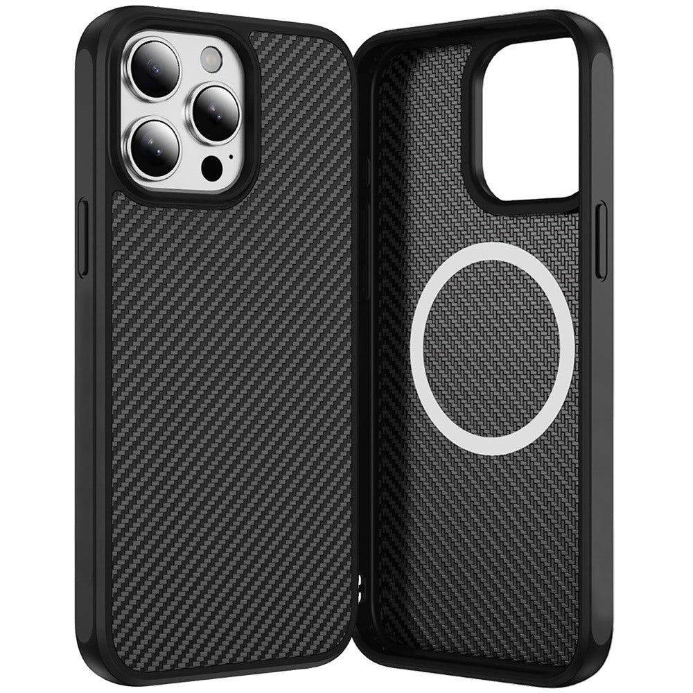 For Apple iPhone 12 Pro Max Carbon Fiber Design with Magnetic HQ 2.0mm Thick Hybrid Shockproof Rubber Hard PC Case Cover Black
