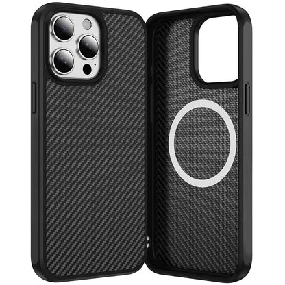 For Apple iPhone 12 Pro Max Carbon Fiber Design with Magnetic HQ 2.0mm Thick Hybrid Shockproof Rubber Hard PC Case Cover Black