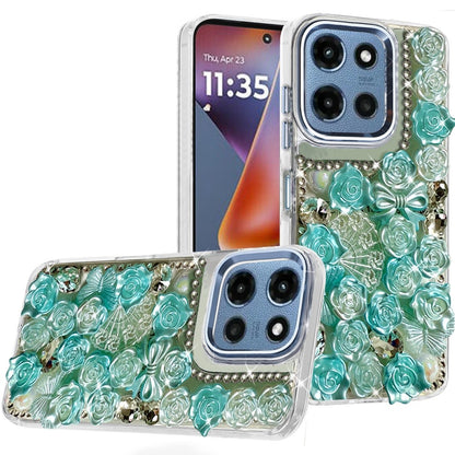 For Samsung Galaxy A17 5G Muti-Color Floral Fashion Bling Crystal 3D Full Diamonds Stones Sparkle Rhinestone Glitter Hybrid Case Cover