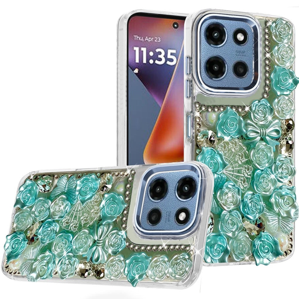For Apple iPhone 17E /16E Muti-Color Floral Fashion Bling Crystal 3D Full Diamonds Stones Sparkle Rhinestone Glitter Hybrid Case Cover