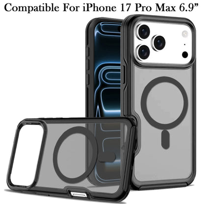 Phone Case for Apple iPhone 17 Pro Max (6.9") Glossy Magnetic Compatible Shockproof Slim TPU Durable Hard PC Rubber Grip Premium Hybrid Cover Black