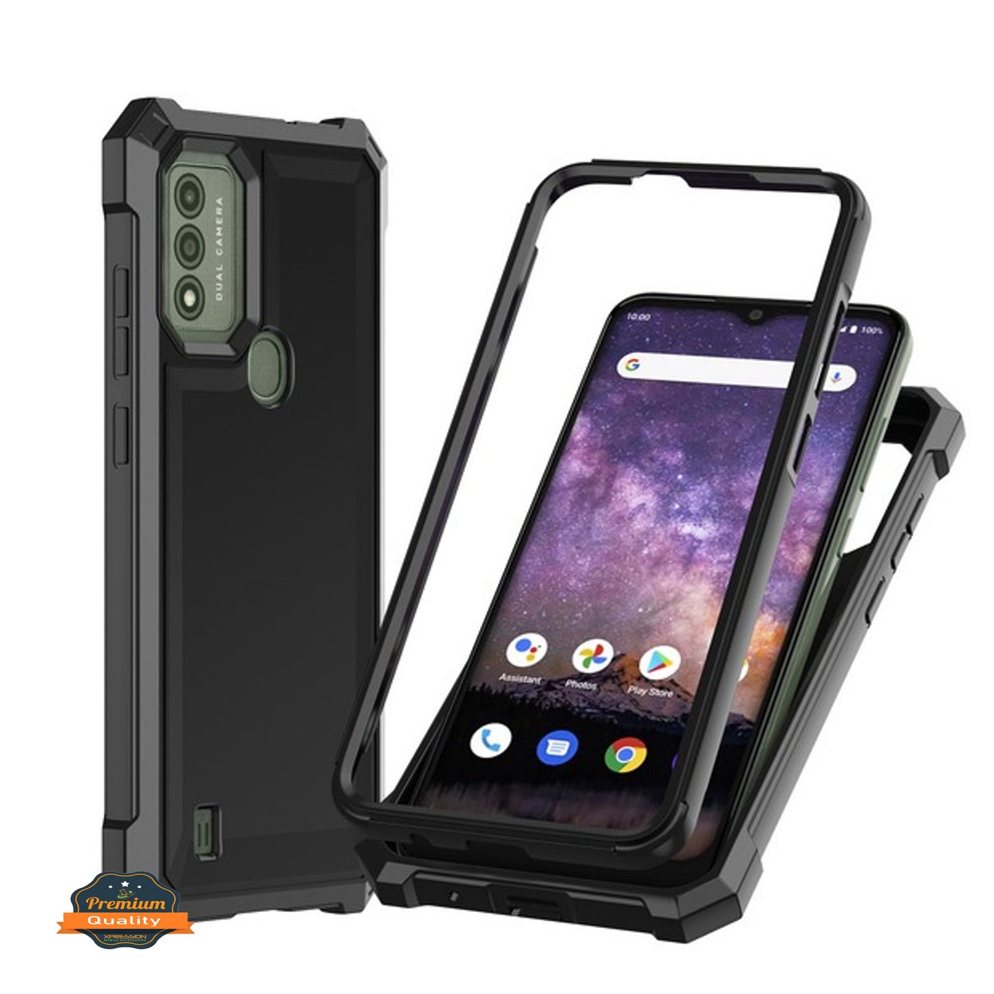 For TCL K24 /TCL K23 Hybrid 2in1 Front Bumper Frame Cover Square Edge Shockproof Soft TPU + Hard PC Anti-Slip Heavy Duty Case Cover Black