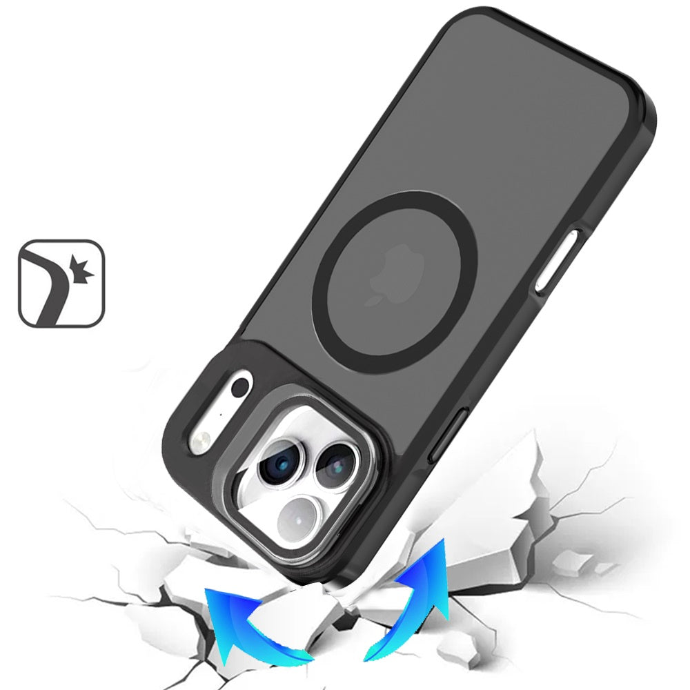 For Apple iPhone 17 Pro Max (6.9") Tough HQ Hybrid Case with Aluminum Frame Camera Stand, Compatible with MagSafe, Translucent Matte Shockproof Case Cover Burgundy