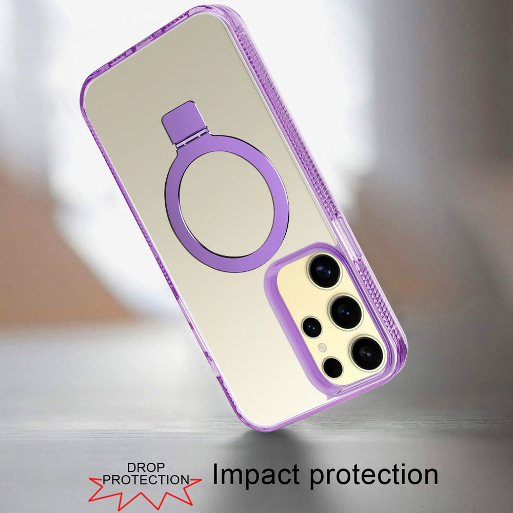 For Apple iPhone 17E /16E Transparent Magnetic Ring Circle Stand with MagSafe Compatible Hybrid Dotted Edged Hard PC Shockproof Case Cover Light Purple