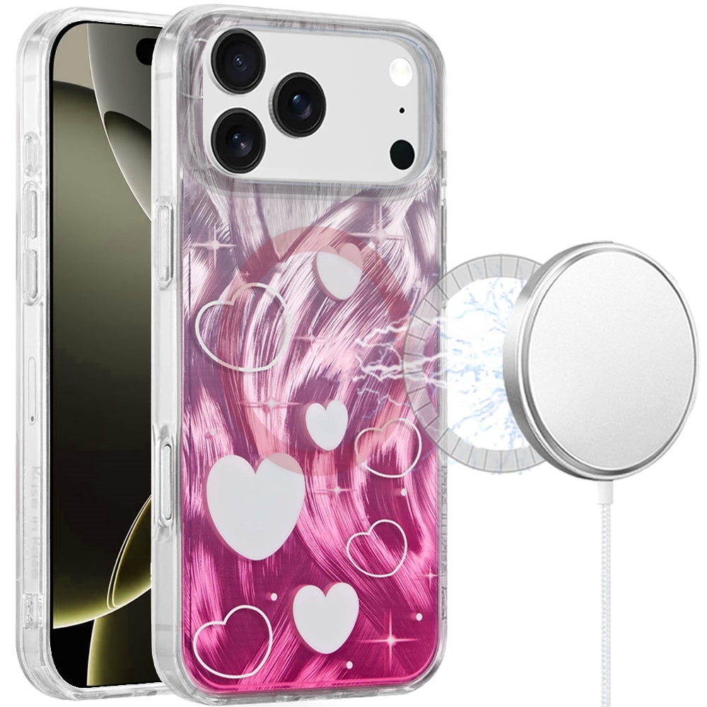 For Apple iPhone 17 Stylish Pattern Fashion IMD Printed Design TPU Double Layer Slim Shockproof with Magnetic Back Case Cover Gradient Pink Heart