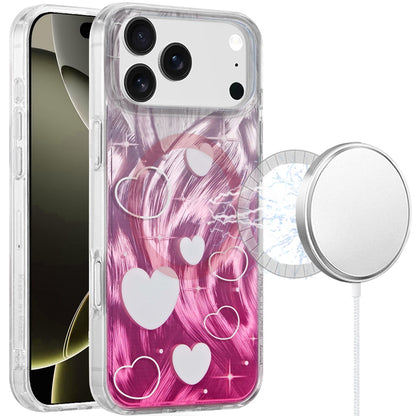 For Apple iPhone 17 Pro Stylish Pattern Fashion IMD Printed Design TPU Double Layer Slim Shockproof with Magnetic Back Case Cover Gradient Pink Heart