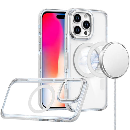 For Apple iPhone 16 Pro (6.3") Transparent back with Colorful Frame Strong Magnetic Circle [Compatible with Magsafe] Slim Shockproof Case Cover