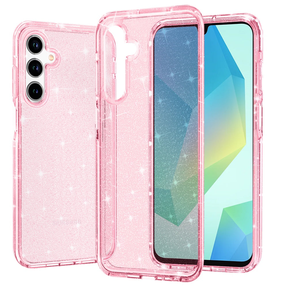 For Samsung Galaxy A16 5G Transparent Glitter Shiny Sparkle Bling TPU Rubber Hard Back Hybrid Frame Shockproof Case Cover Pink