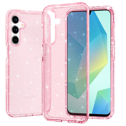 For Samsung Galaxy A16 5G Transparent Glitter Shiny Sparkle Bling TPU Rubber Hard Back Hybrid Frame Shockproof Case Cover Pink