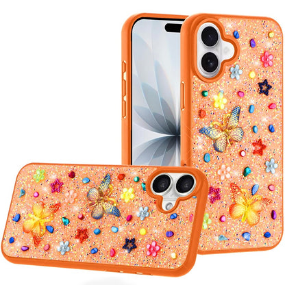 Phone Case for Apple iPhone 17 3D Butterfly Diamond Bling Glitter Shockproof Stylish Protective Luxury Hybrid Sparkly Durable Grip Design Cover Cosmic Orange