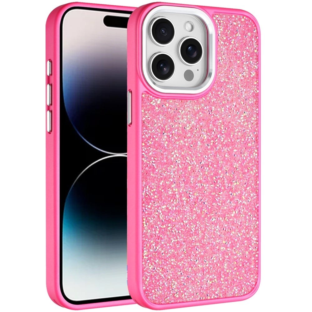 For iPhone 14 Pro Max (6.7") Crystal Sparkle Diamond Glass Full Mini Glitter Bling Frame TPU Hybrid Protective Case Cover