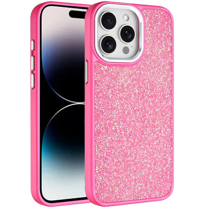For iPhone 14 Pro Max (6.7") Crystal Sparkle Diamond Glass Full Mini Glitter Bling Frame TPU Hybrid Protective Case Cover