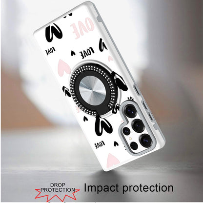 For Samsung Galaxy S25 Ultra Pattern Design Hybrid with Invisible Ring Stand & Magnetic Back, Shockproof Protective Grip Case Cover