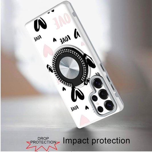 For Samsung Galaxy S25 Ultra Pattern Design Hybrid with Invisible Ring Stand & Magnetic Back, Shockproof Protective Grip Case Cover