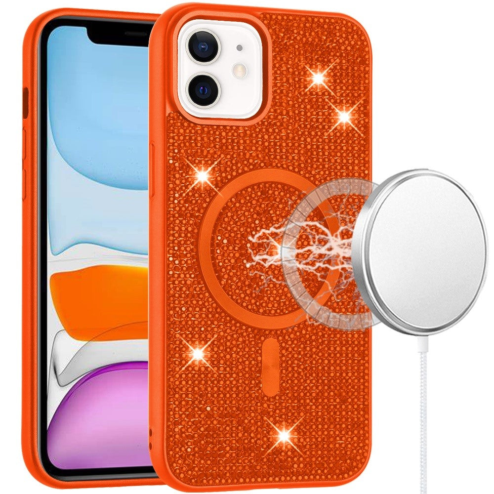 Phone Case for Apple iPhone 11 Magnetic Bling Diamond Sparkle Hybrid Shockproof Rugged Grip Durable Protection Anti-Slip Armor Design Cover Cosmic Orange