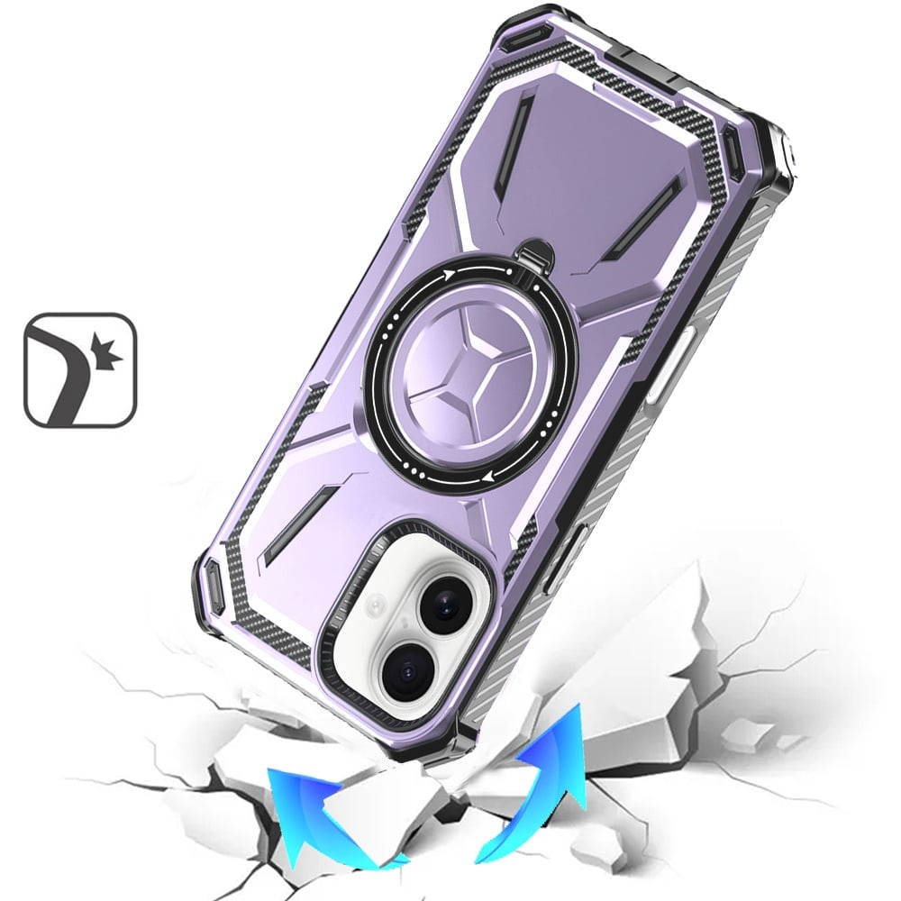 For Apple iPhone 16 Plus Shockproof Hybrid Magnetic Ring Case - 360° Rotatable Stand with MagSafe Compatibility Case Cover