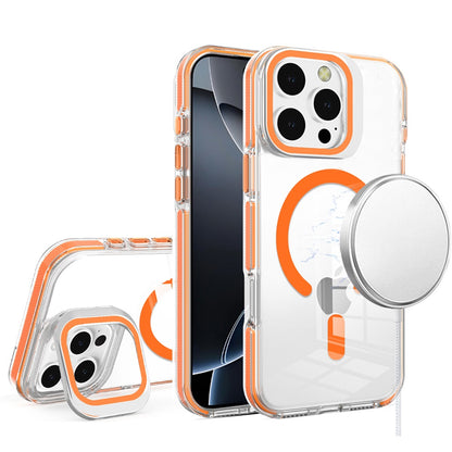 Phone Case for Apple iPhone 16 Pro Max Magnetic Transparent Tough Hybrid Camera Guard Stand Shockproof Color Edge Rugged Grip Durable Cover Cosmic Orange