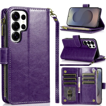 For Samsung Galaxy S26 Ultra Leather Wallet Case with Zipper, 9 Card Slots, Cash Pocket, Stand & Strap, Clutch Pouch Design Case Cover